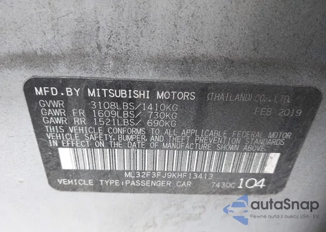 2019 Mitsubishi Mirage G4 Rf z USA, uszkodzony, nr VIN ML32F3FJ9KHF13413